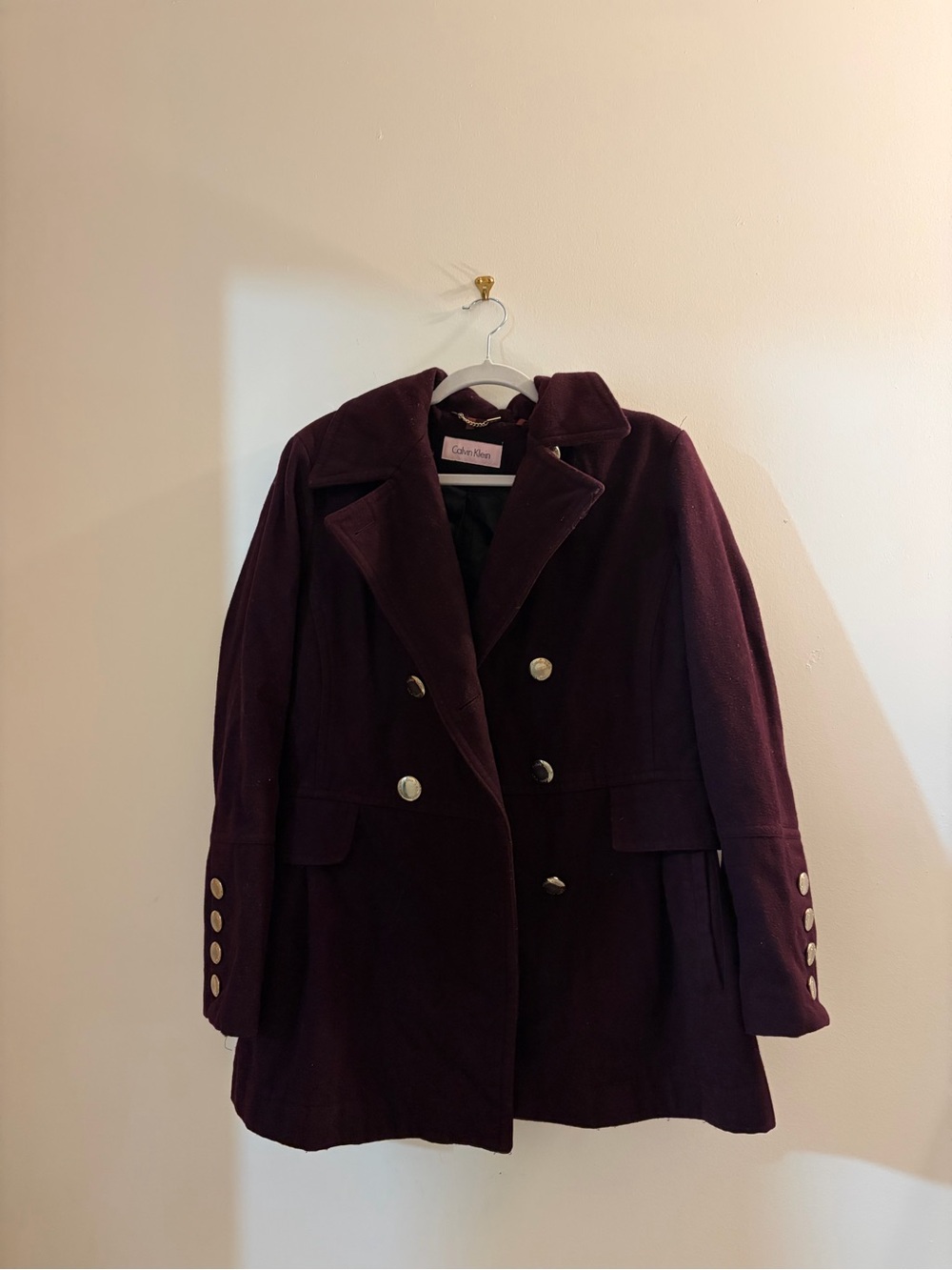 Calvin Klein Women's Double-Breasted Peacoat in Burgundy